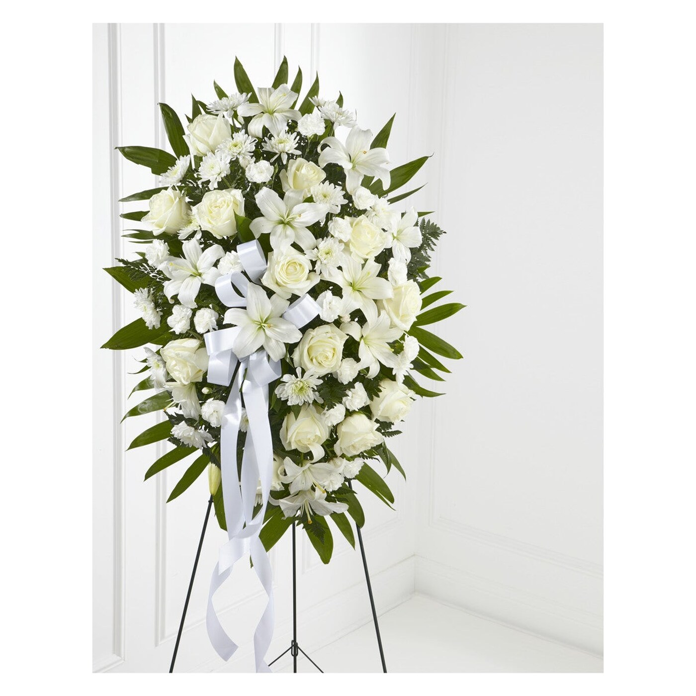 Exquisite Tribute Standing Spray-White Ribbon