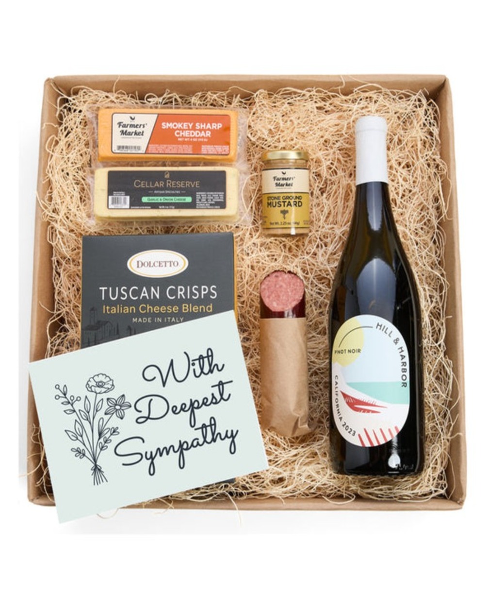 Deepest Sympathy Cheese, Meat & Red Wine Gift Box