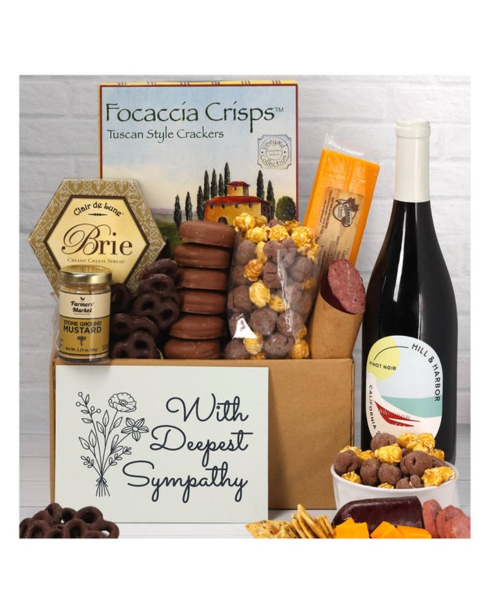 Deepest Sympathy Gourmet Gift Box with Red Wine