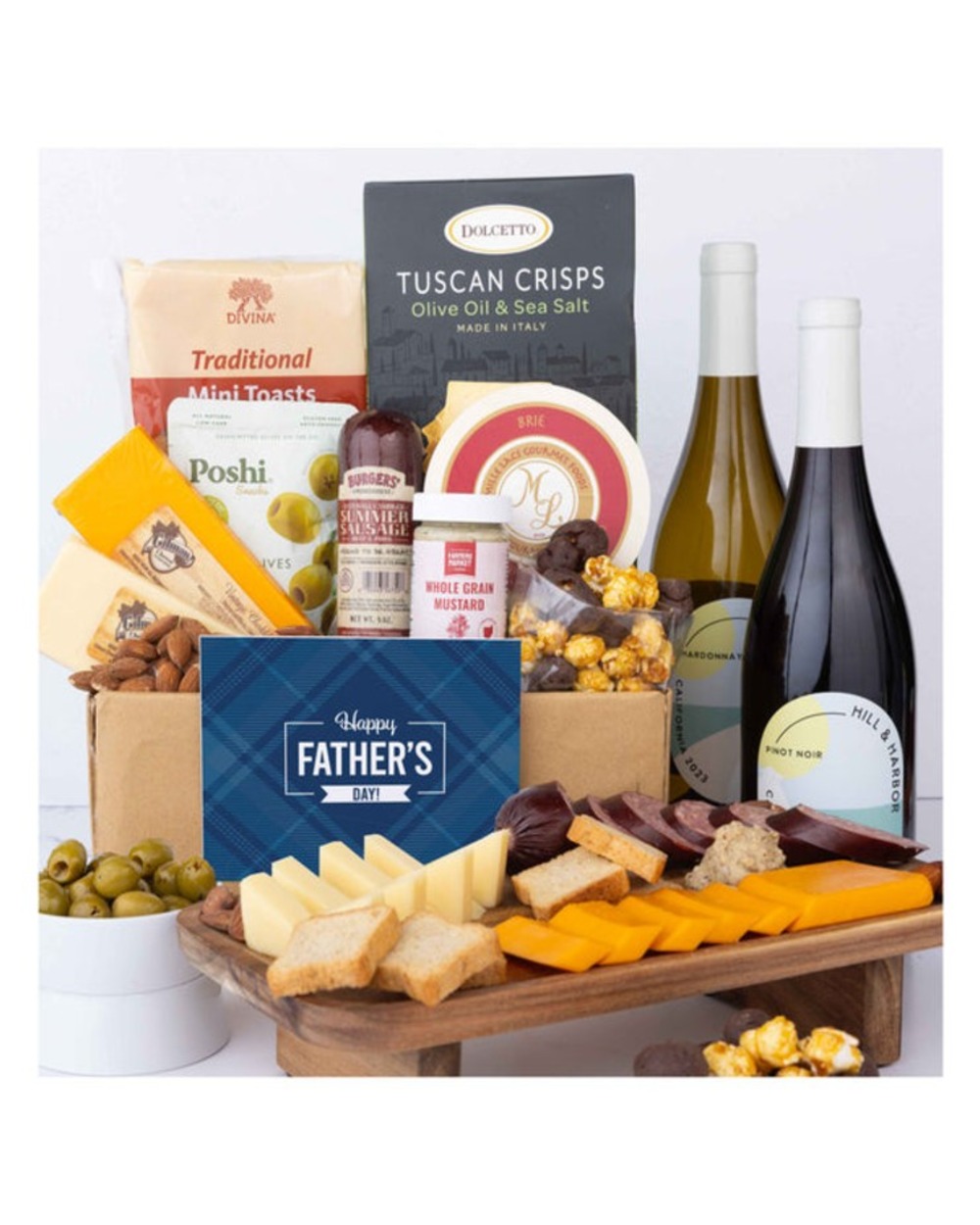 Deluxe Father's Day Charcuterie & Wine Gift Box - Red & White Wine