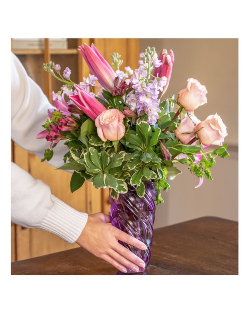 Precious Petals Bouquet with Luxe Swirl Vase - Deluxe